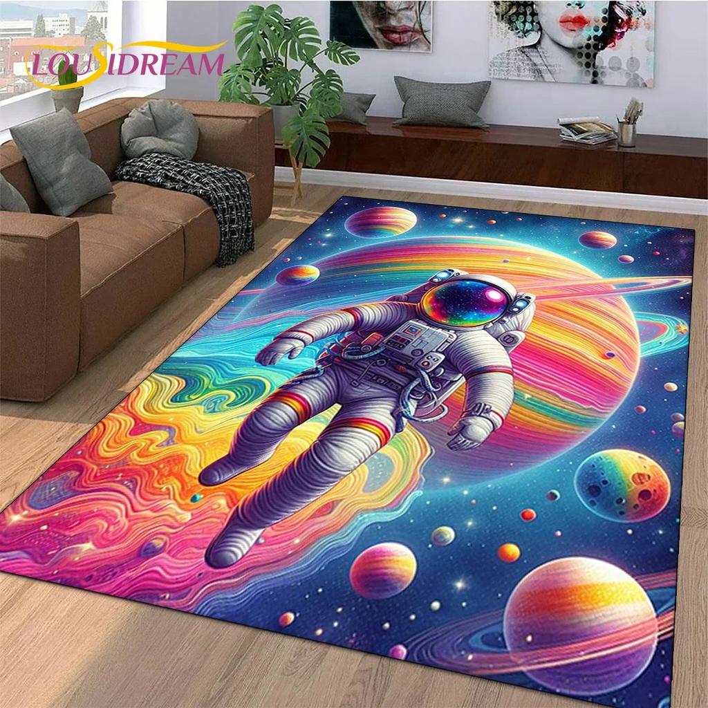 Astronaut Space Adventure Rug Cartoon Universe Floor Mat for Bedroom Living Room Large Decorative Rug for Sofa Home