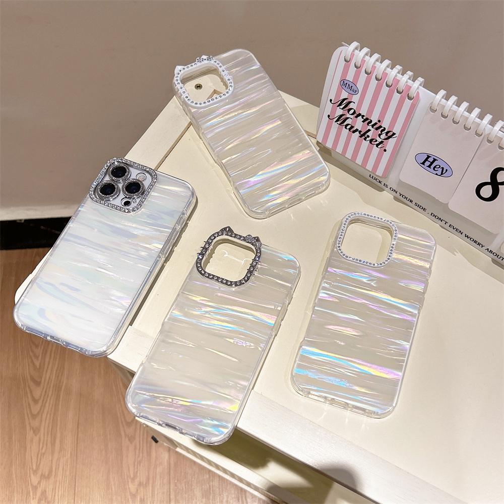 Luxus Laser Glitzer Glänzendes Muschelmuster Strass Katze Katzenohr Handyhülle für iPhone 17 Pro Max 16 15 14 13 Schutzhülle