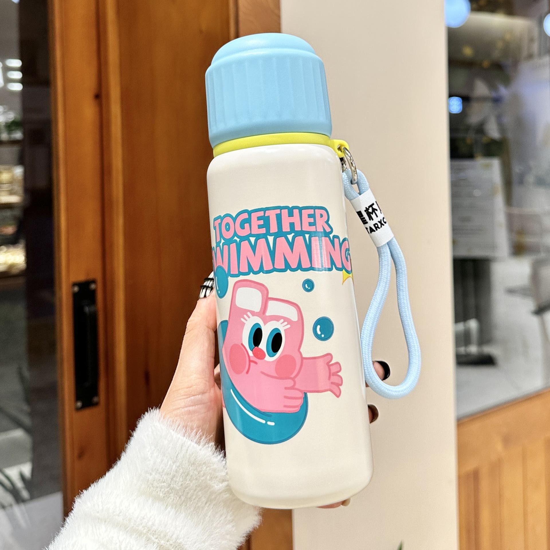 New Thermos Cup Children Straw Stylish Water Cup Student Steel Cup Portable School Lovely Special Durable Durable 500ml