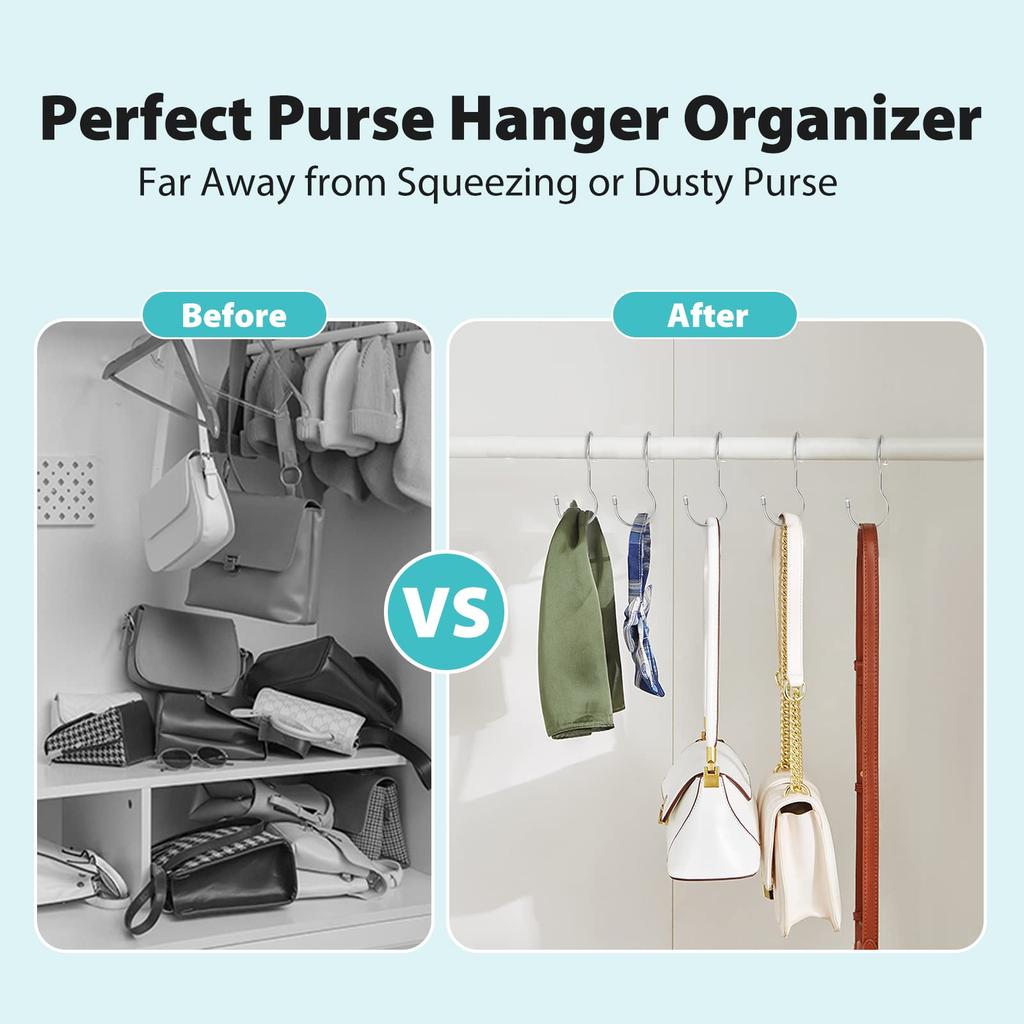 Myfolrena Handbag Hanger Bag Hook Closet Handbag Hanger Organizer Metal S Hook L Size Closet Rod Hook for Hanging Frying Pots 12-Pack Handbags,
