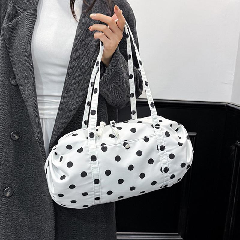 Yogodlns Simple Polka Dot Tote Bag Lightweight Nylon Handbag Women Casual Commute Shoulder Bag Large Capacity Sports Foldable Storage Bag