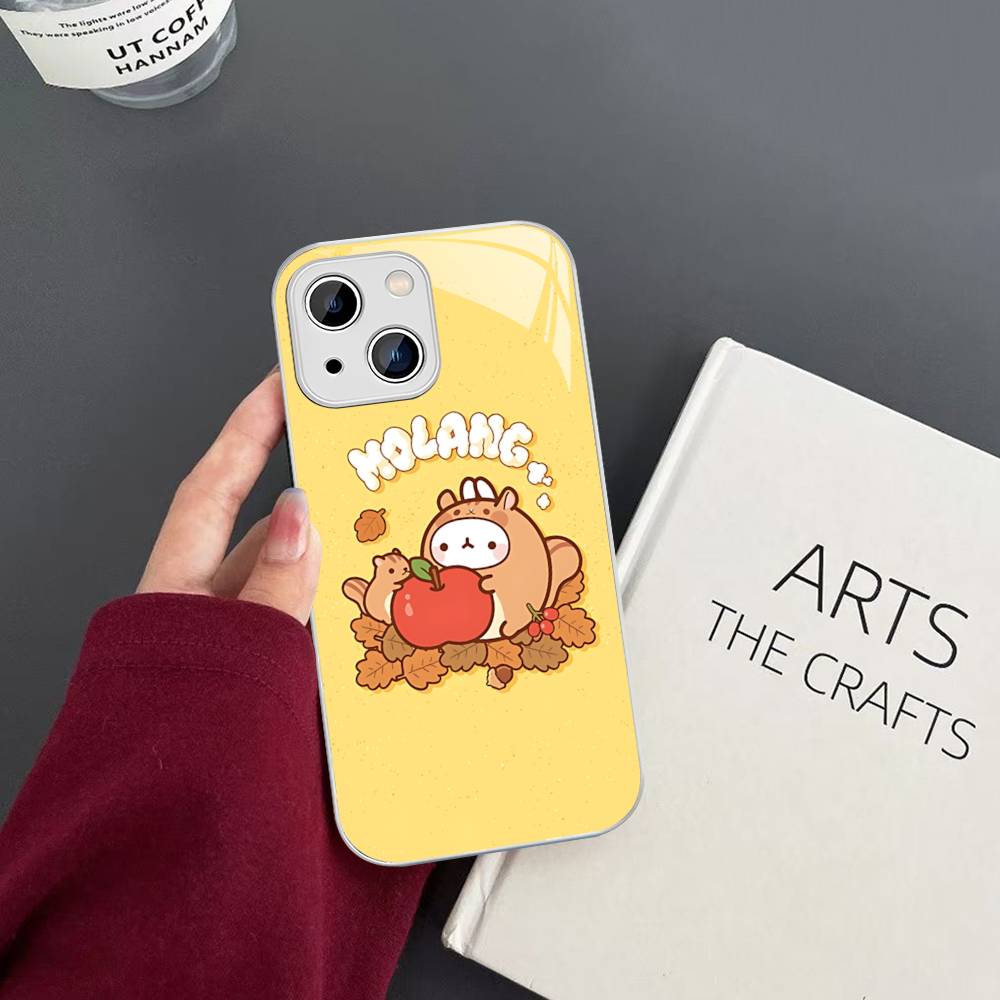 Kawaii Cute Rabbit M-MolangS Anime For IPhone 14 13 12 Mini 11 Pro XS Max X XR 14 Plus Tempered Glass Cover