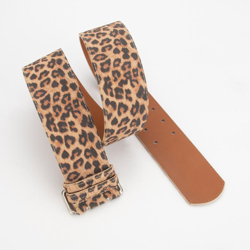 Leopard Leather Pattern Fashionable Belt Women's Alloy Pin Buckle Fashionable Versatile Pants Dress European and American Belt Women's Style