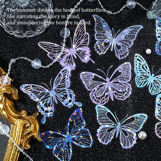 20 Pcs Hollow Carving Butterfly Stickers Decorations 3D Dazzling Mirror Metallic Butterflies Decals for Scrapbooks Junk Journal Supplies