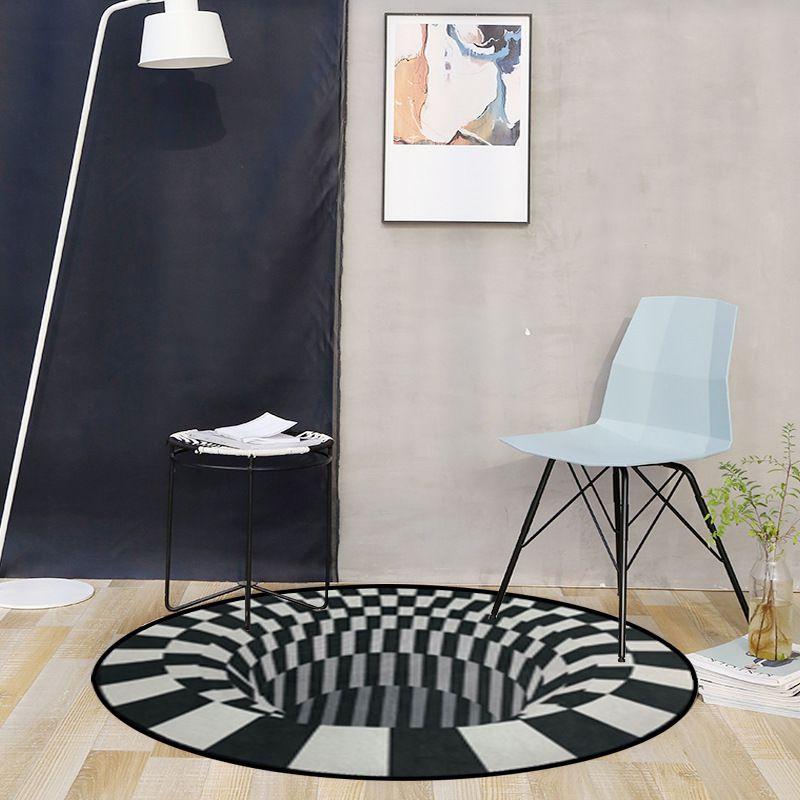 Luxurious Oval Black White Grid 3d Illusion Vortex Bottomless Hole Non-slip Carpet