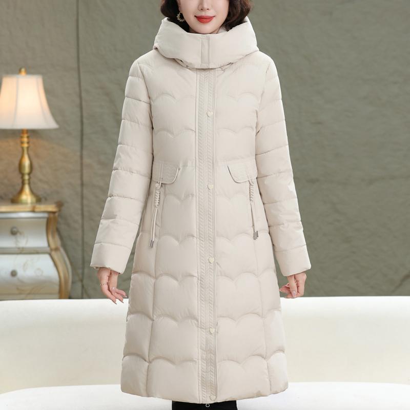 

Женские куртки больших размеров XL-5XL для женщин среднего возраста, зимние длинные парки с капюшоном, толстые, теплые, элегантные 5XL бежевый