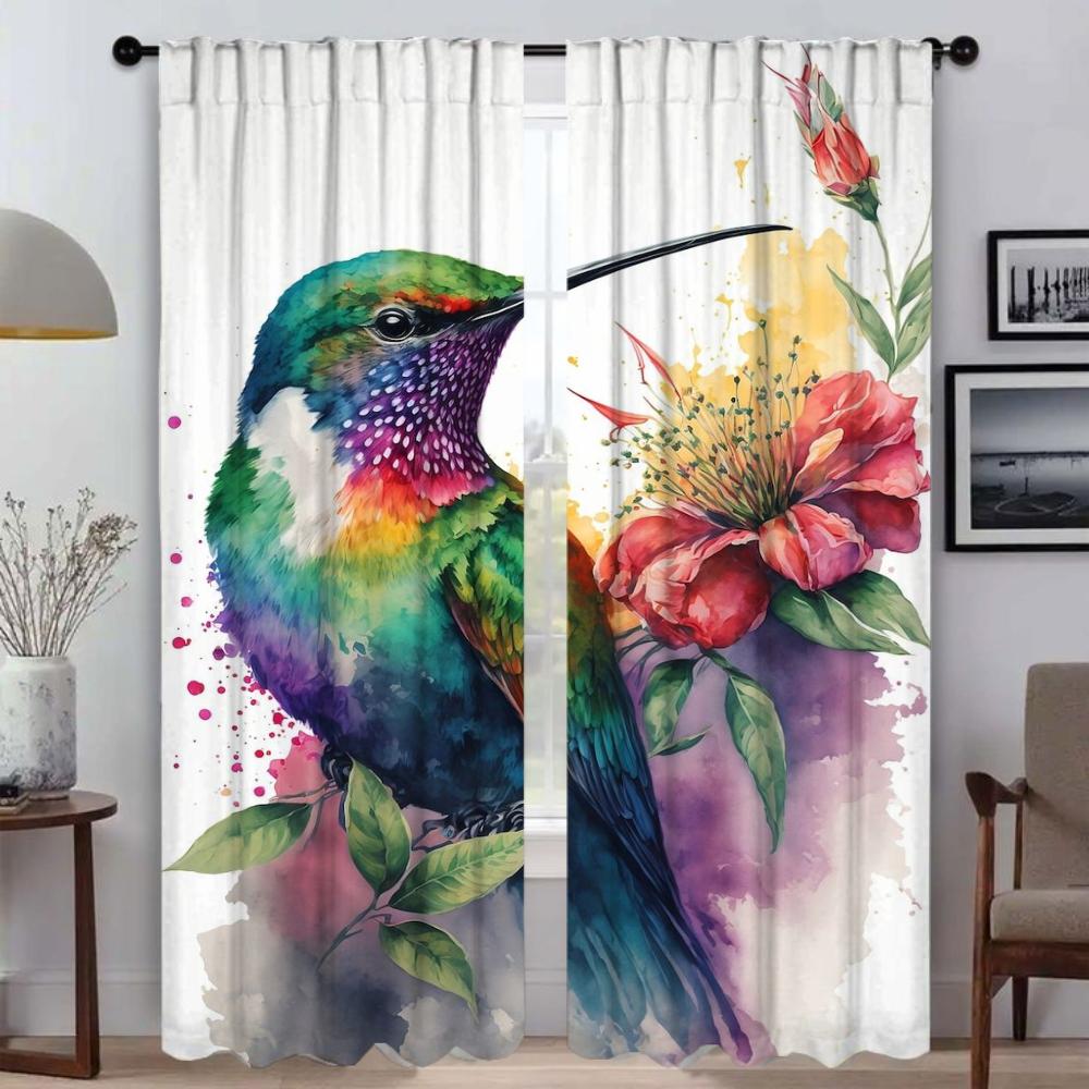 Bug Resistant Window Curtain Room Panel Hummingbird Birds Partition Halloween Decoration Tulle Bedroom Curtains Shades Polyester Washable Ready