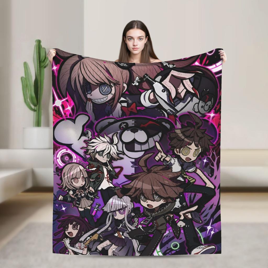 Danganronpa Game Anime Blankets Monokuma Nagito Flannel Novelty Warm Throw Blankets for Bedspread All Season Couch