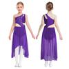 Girls Lyrical Dance Dress - Shiny Rhinestones One Shoulder Sleeveless Cutout with High-Low Flowy Mesh Skirt