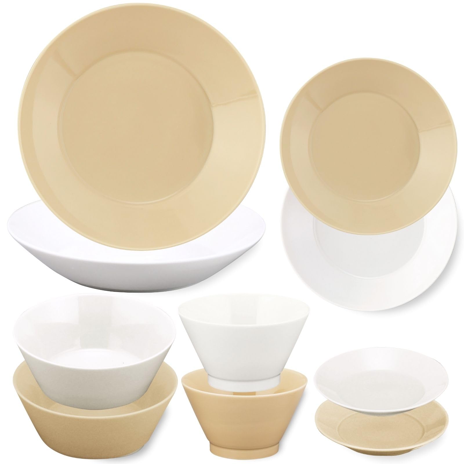 

Yamaka Shoten Dining Dinnerware Stylish Bowls and Plates for Single or Two Microwave and Dishwasher Mino Made in White and Natural HYGGE 10-Piece белый