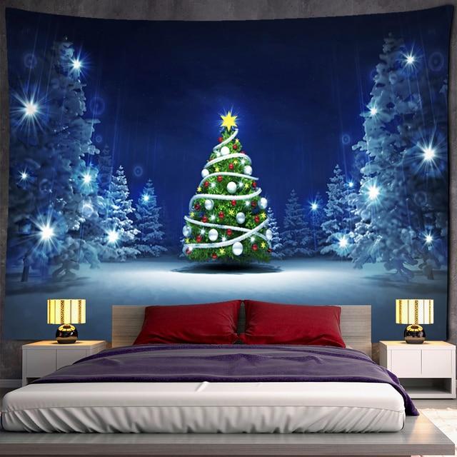 

Ночной вид, рождественская елка, гобелен, настенный праздничный новогодний подарок, фон для общежития, ткань, занавеска для кровати, домашний декор 230x150cm