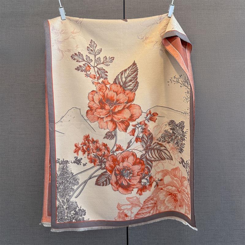 Autumn New Cashmere Tassel Scarf Women's Fashion Age-reducing Jacquard Scarf Warm and Thickened Large Shawl