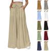 Linen Pants For Women Casual Elastic Waist Wide Leg Pants With Pockets
