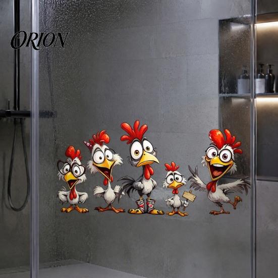 Versatile Adhesive Window Art Cartoon Rooster Static Glass Sticker, Funny Roosters Clings, PVC Removable Kitchen Privacy Film Decal, Waterproof