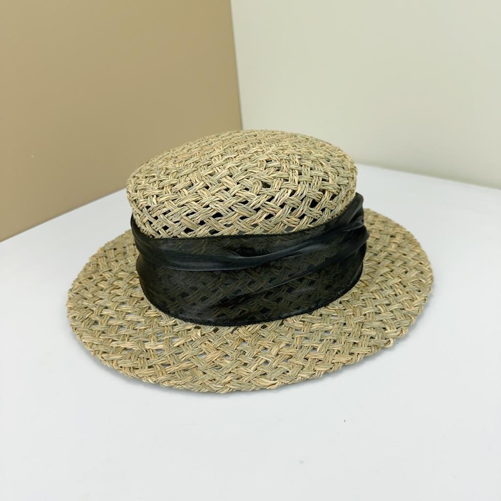 Old Money Wind Hollow Flat Top Salty Grass Woven Hollow Straw Hat Female Summer French Seaside Beach Sun Protection Hat Sun Hat