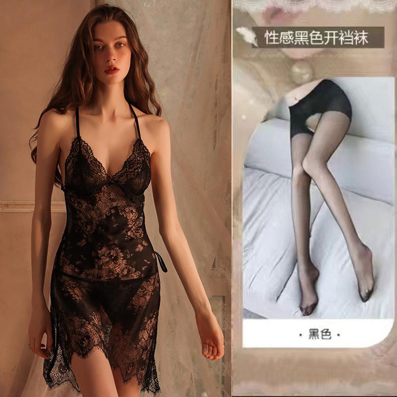 Halter Lingerie Women's Sexy Pajamas Seduction Transparent Lace Neck Shapewear Pajamas