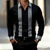 Men's Retro Geometric Print Shirt, Stylish Long-Sleeve Black Shirt, Business Casual Men's Top, Multiple Colors Available, XS-6XL
