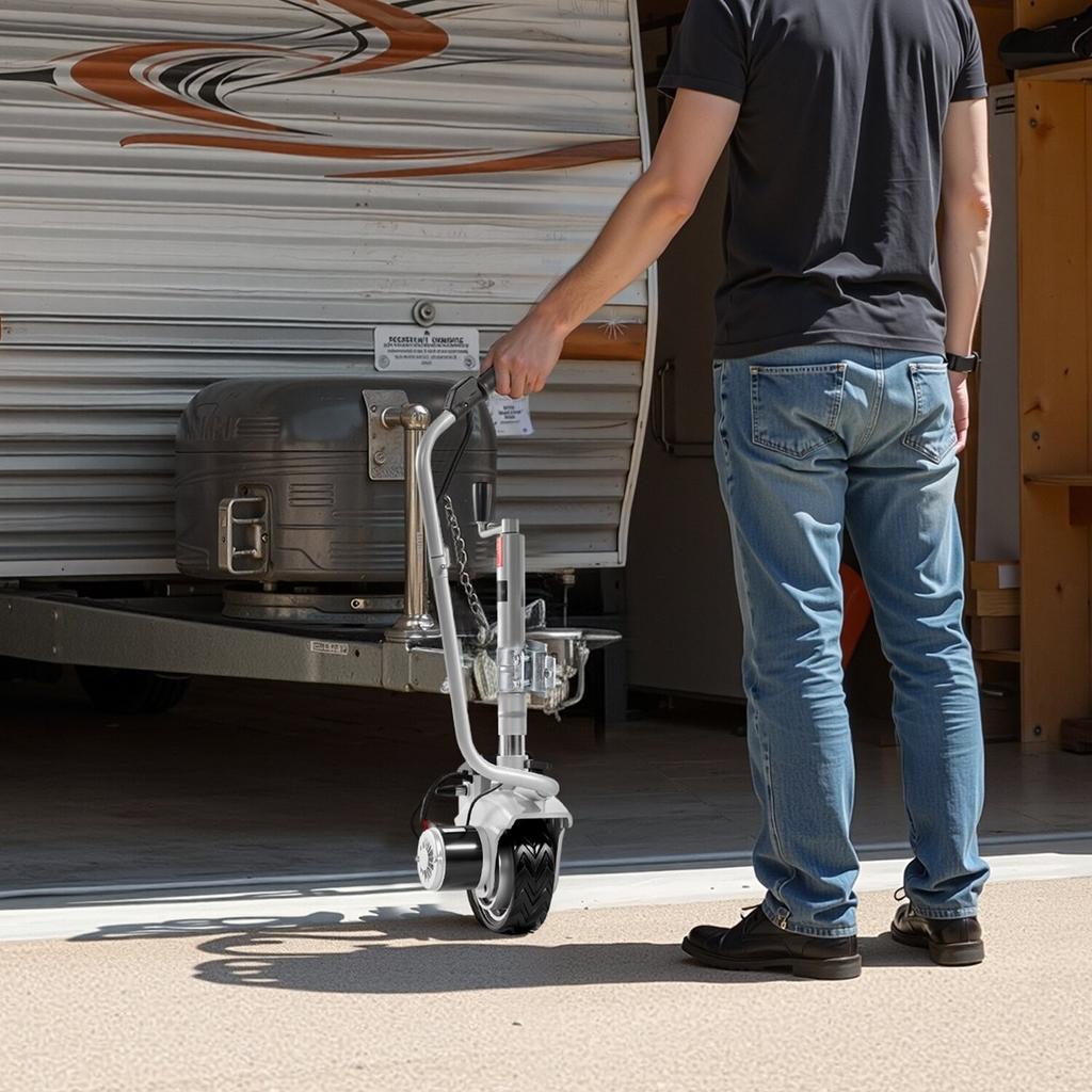 Electric Trailer Dolly, 2.5 T Towing Capacity, 380W 12V Motorized Jockey Wheel with 7 m/min Moving Speed, 31-63 cm Adjustable Clamp Height & 20.3 cm