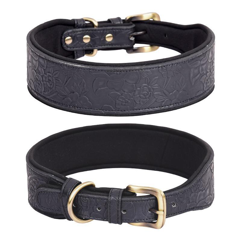 Dog Collar PU Leather Embossed Pet Collar Medium Large Space Cotton Dog Collar M чёрный