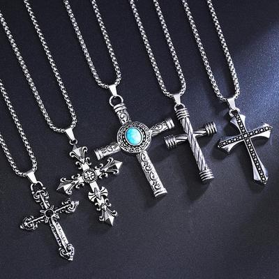 Retro Cross Pendant Necklace: Trendy Hip-Hop Style for Men & Women - Versatile, Titanium Steel Sweater Chain