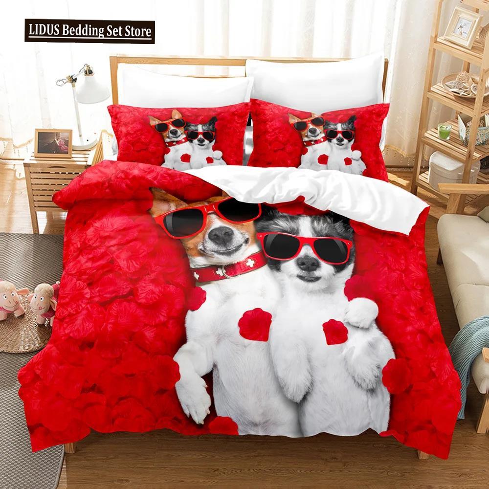 Hunde Tröster Bettbezug Einzel Kinder Niedliches Bettwäscheset Cartoon Welpenmuster Bettbezug Set 3D Stepp-/Deckbettbezug Kissenbezüge