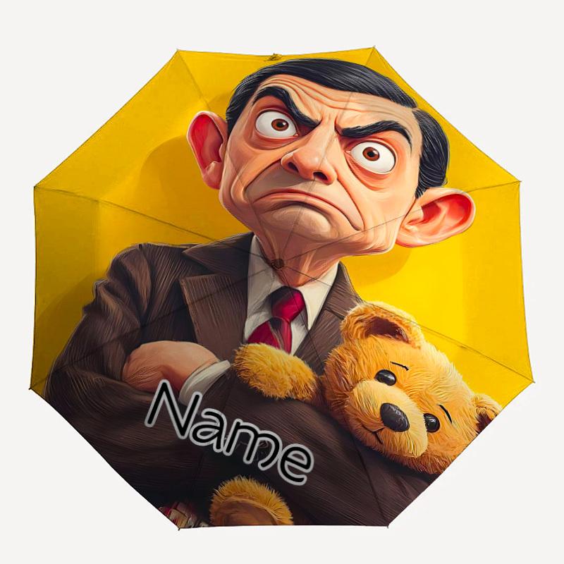 

1PC Mr. Bean - Custom Name Automatic Folding Umbrella - Compact 8-Rib Design, Durable Plastic & Iron, Daily Use S0106038