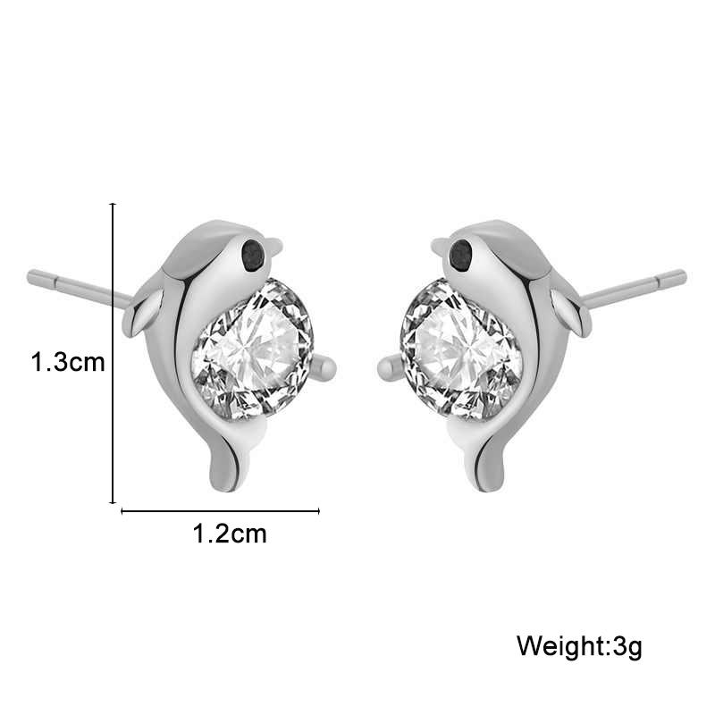 Small Animal Dolphin CZ Crystal Stud Earrings for Women Simple Retro Temperament Fashion Sweet Personality Jewelry