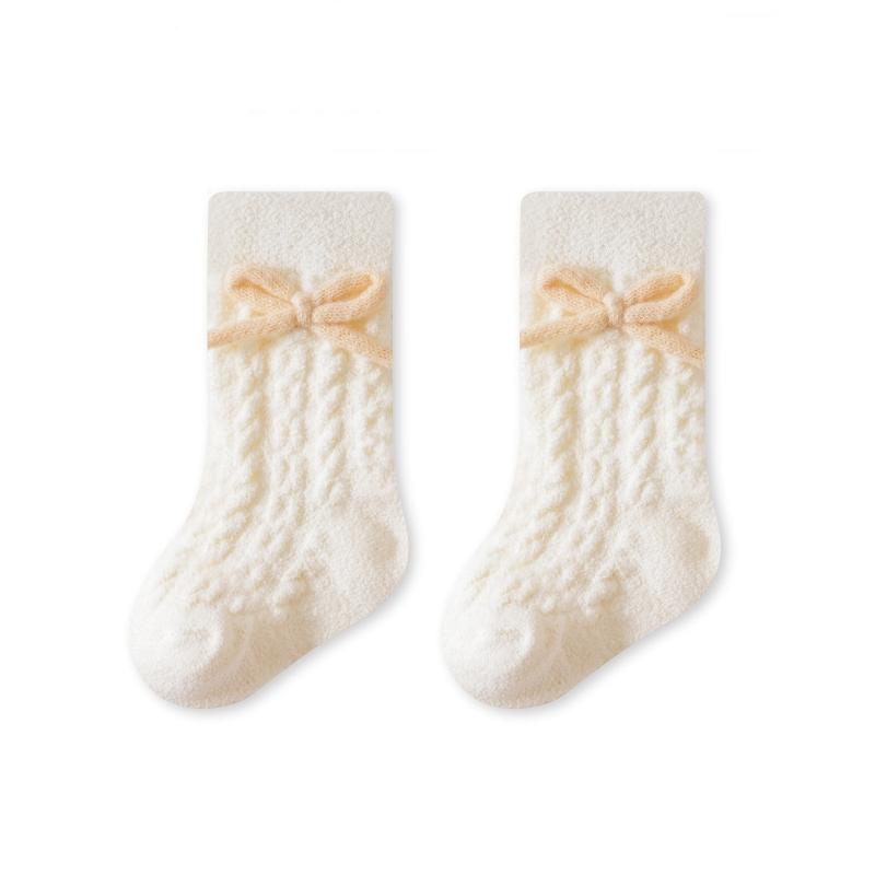 Baby Socks Solid Cotton Soft Long Princess Socks Plugging And Thickening with Cute Bow Boy Girls Stretchy Warm Cozy Casual Socks