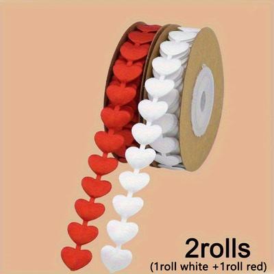 2 Rolls (1 Red and 1 White) Heart-shaped Decorative Ribbon, Wedding Party Gathering Decoration Wreath Accessory Ribbon, Festival Gift Decoration