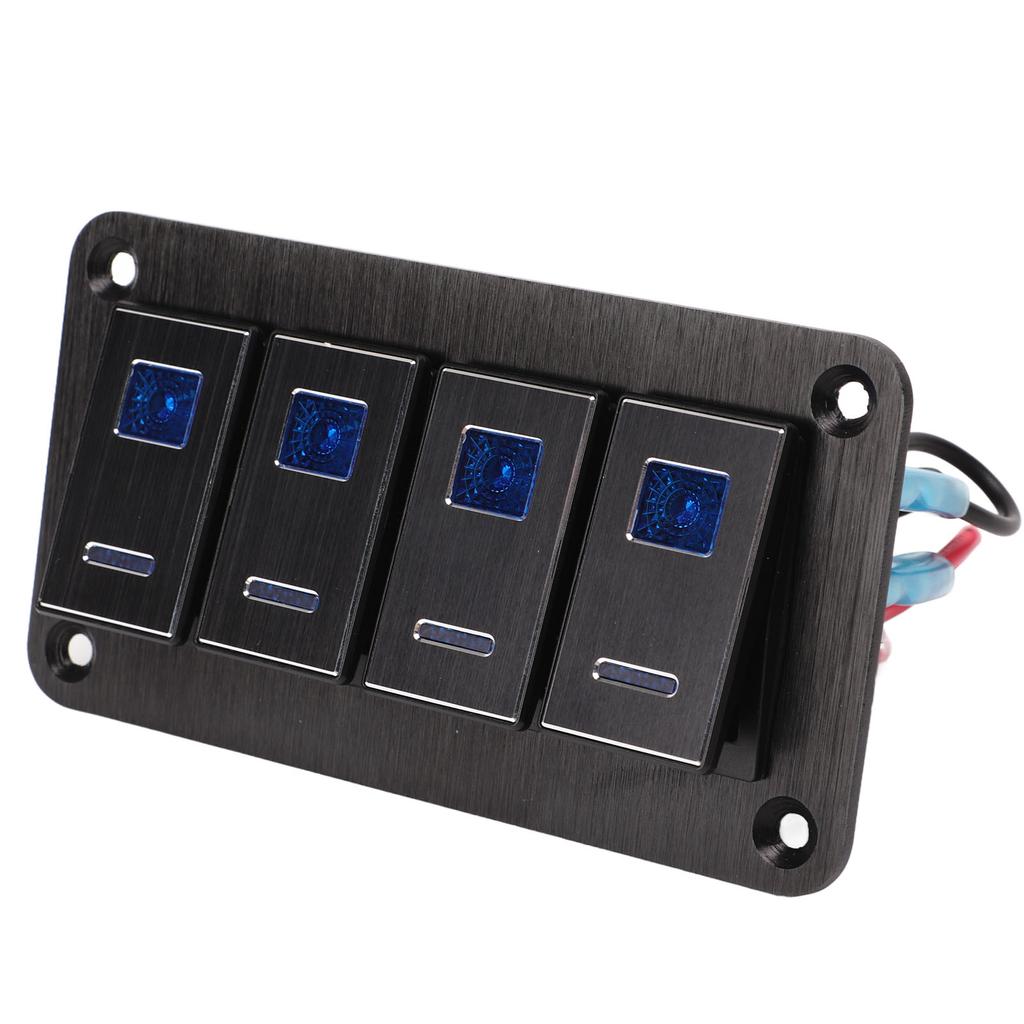4 Gang Rocker Switch Panel Aluminum Alloy DC12V‑24V Pre Wired On Off Toggle Switch for Car RV Motorcycle Bus Trailer UTV