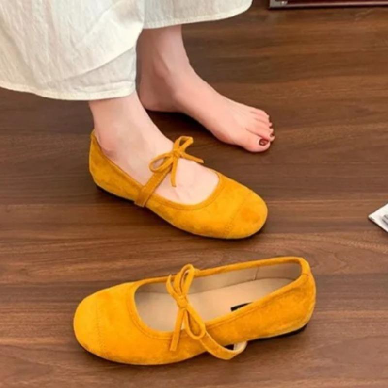 Mode Retro Wildleder Innen Erhöhte Einzelne Schuhe Damen Herbst Neu Runde Zehen Flacher Ausschnitt Schleife Mary Jane Schuhe