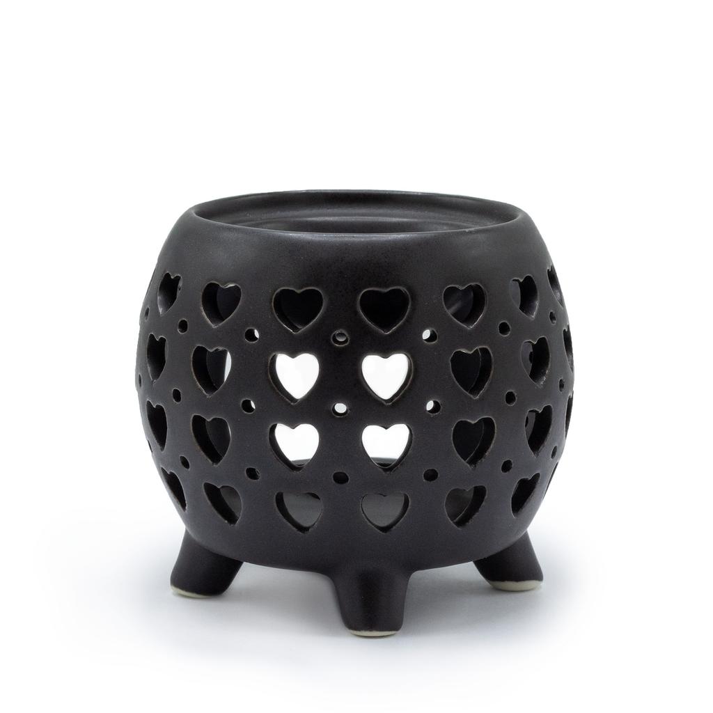 Oil Burner Matte Black Squat Pot Hearts
