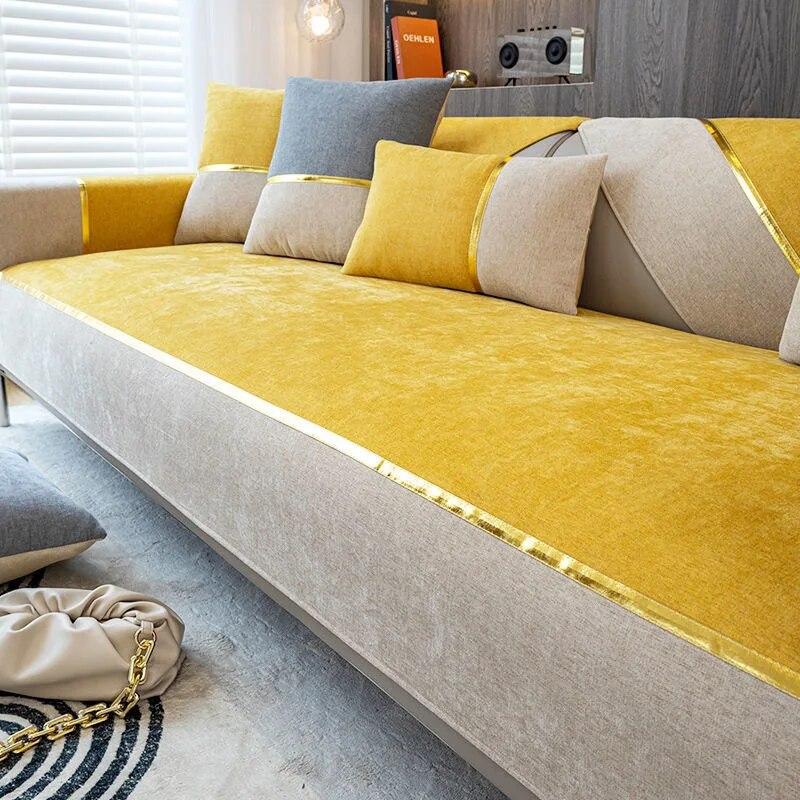 

Чехол на диван в скандинавском стиле с золотым краем, однотонный лоскутный коврик для дивана, утолщенный чехол для дивана из синели, противоскользящая подушка для гостиной, дивана 70x70cm 1pcs