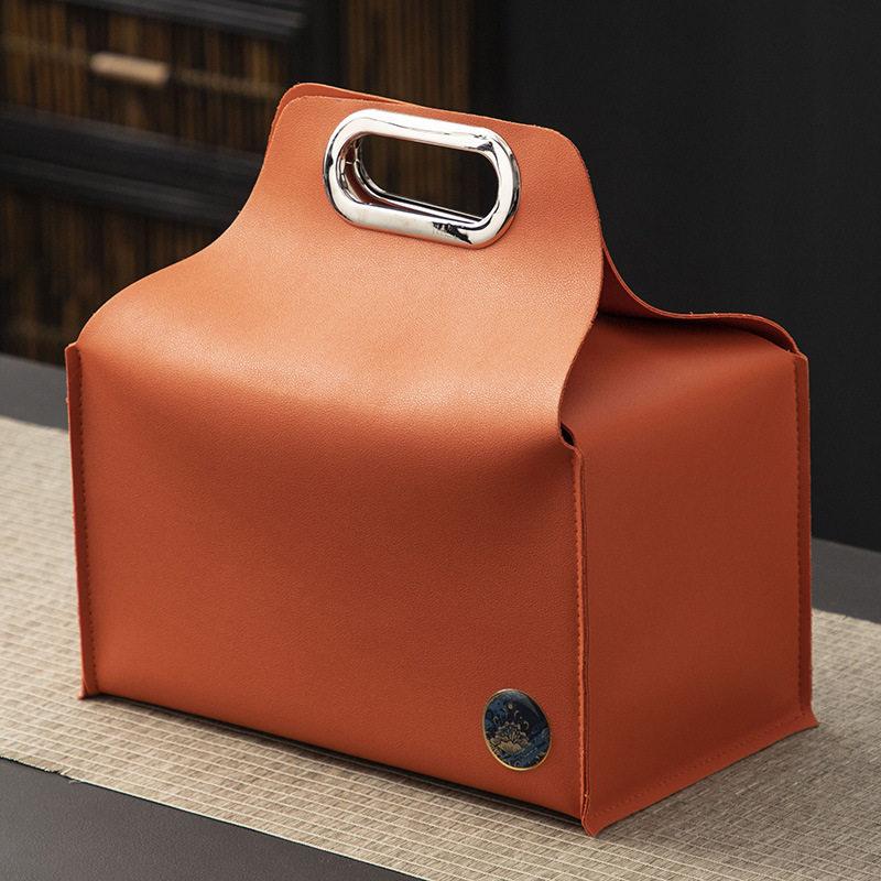 Solid Color Leather Tea Packa Empty Gift Box Longjing Black Teas Single Can Double Can Box Annual Meeting Gifts Earthquake-proof