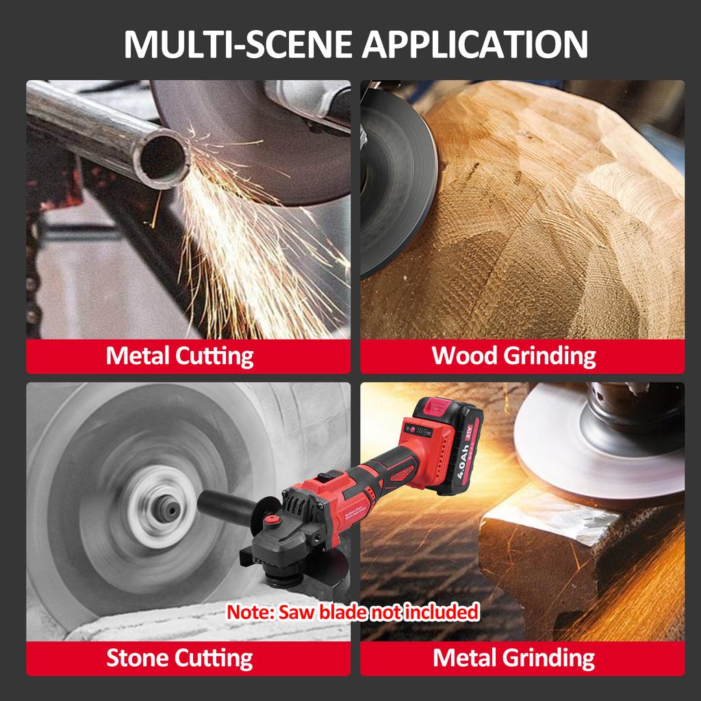 Cordless Angle Grinder 21V Power Angle Grinder Tools with 2PCS 4.0Ah Batteries and Charger