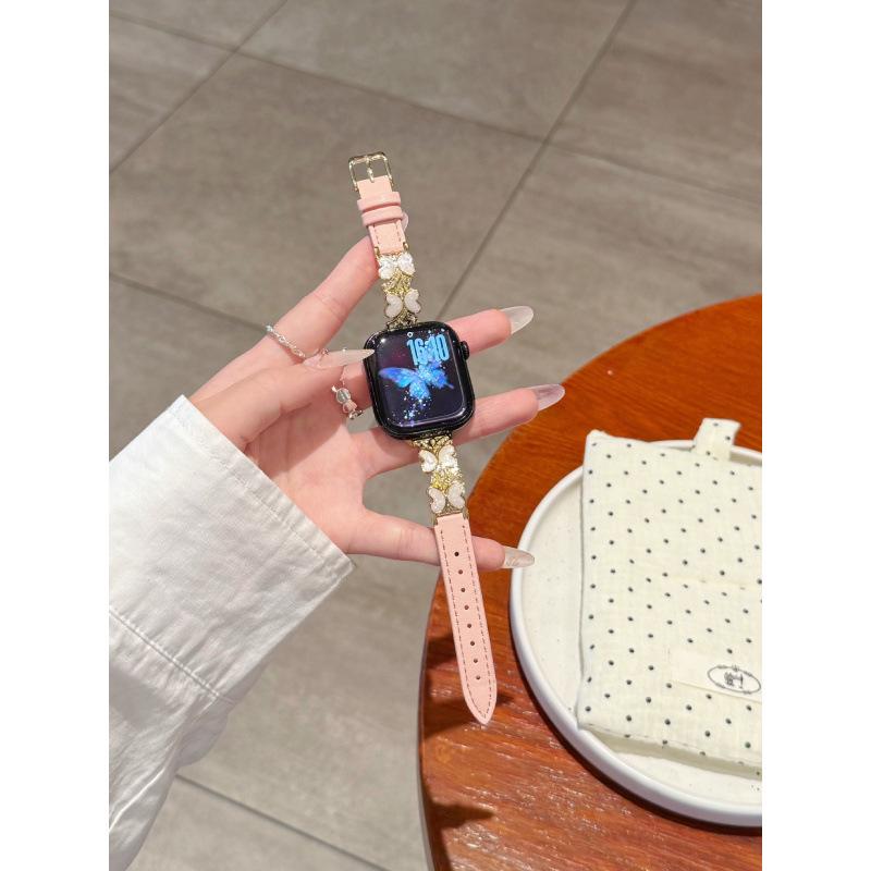 

Fits Apple Watch Series 6-10, SE; Huawei GT6; Xiaomi 9 Pro - Oil-Dripping Butterfly Watch Strap. Redmi Watch 4/5/6 розовый/золотой