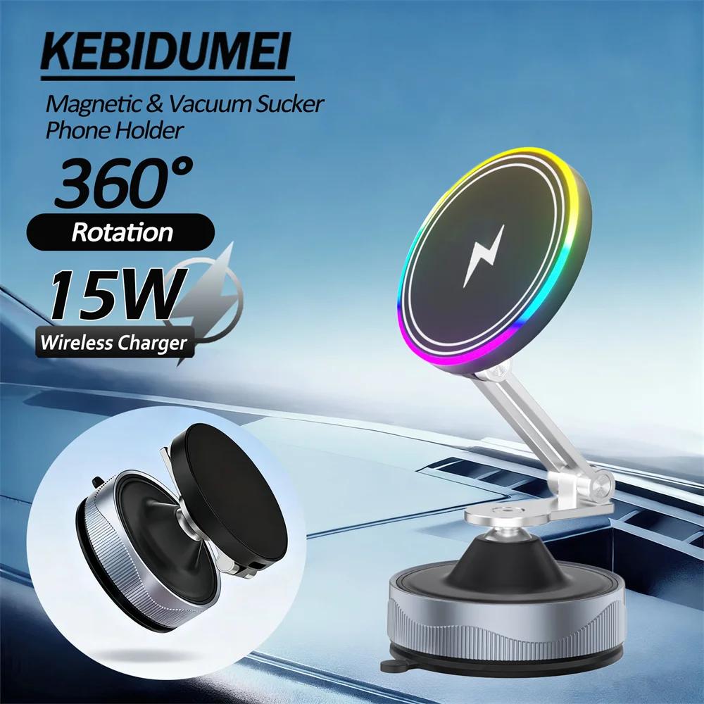 360 Degree Rotatable & 15W Wireless Charger Vacuum Suction Magnetic Car Phone Holder Car GPS Navigation Mount