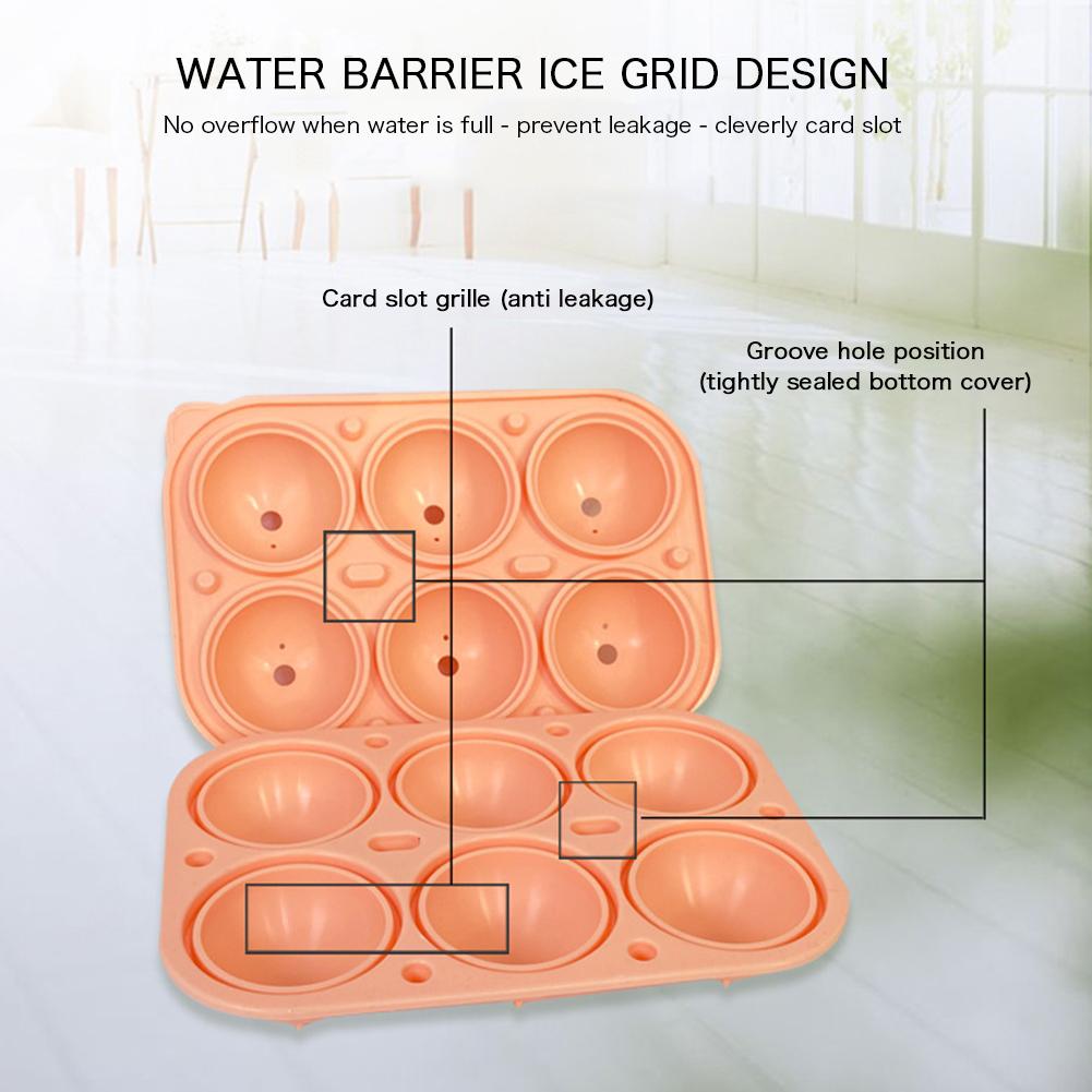6 Grid Ball Shaped Ice Cubes Mold Safe Silicone Ice Cube Tray Molds with Lid Summer Kitchen Bar Iced Cocktail Freeze Tool