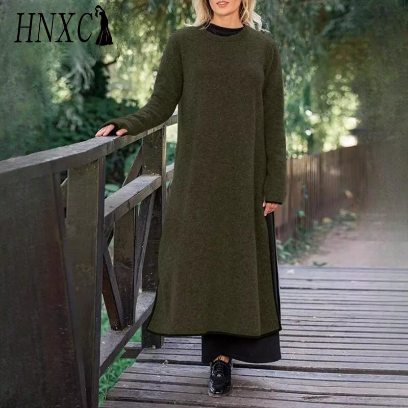 HNXC Women's Fashion Spring Autumn Solid Color Print Short Sleeve Long Sleeve High Waist Casual Dresses