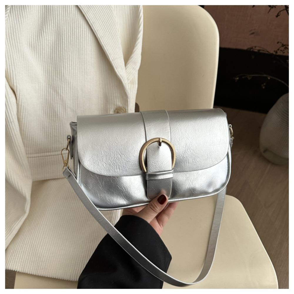 

Однотонная Y2k сумка через плечо Роскошная сумка для острой девушки Новая сумка-багет с пряжкой Женская серебряный
