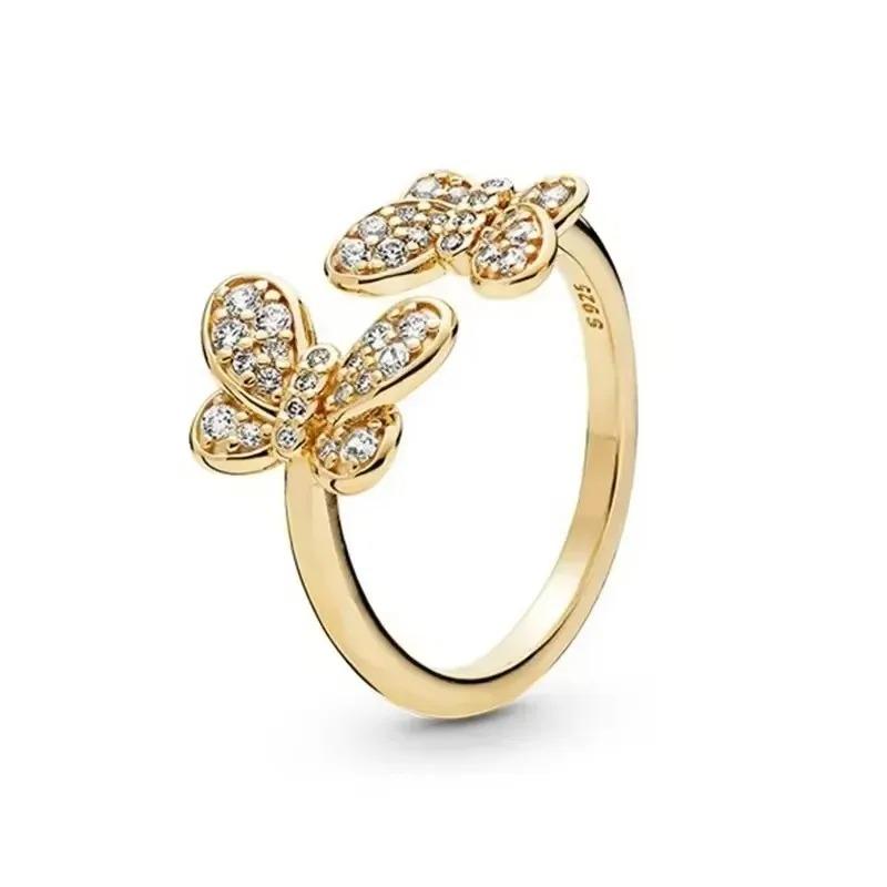 Best-selling Gold-tone Series 925 Silver Elegant Classic Heart-shaped Crown Ring Luxurious Charm Jewelry Holiday Presen