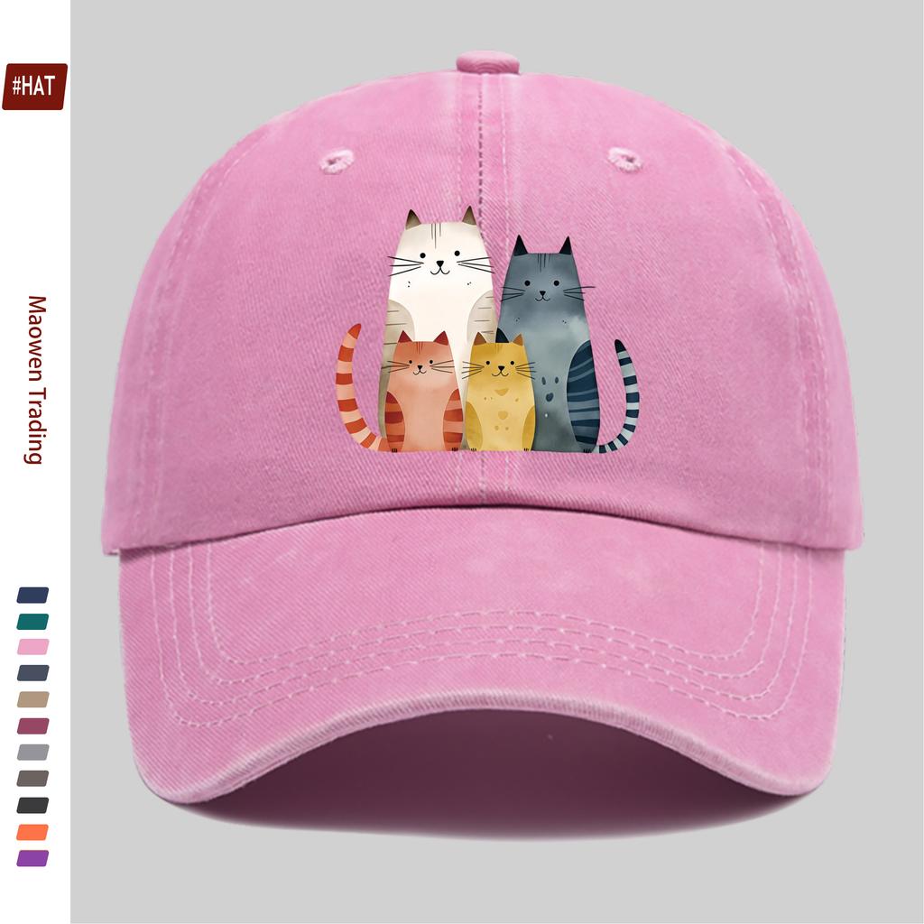 Pc Watercolor Cat Family Print Baseball Cap Comfortable and Casual Printed Design Decorative Hat Comfortable and Lightweight