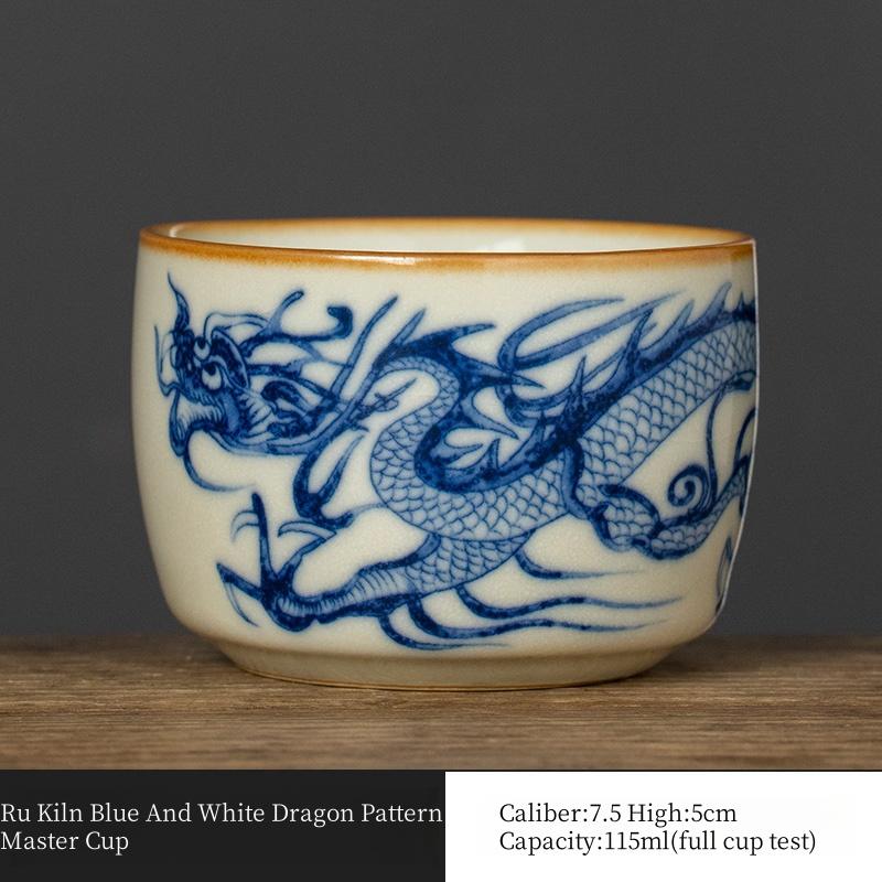 

115ml Ru Kiln Blue And White Dragon Pattern Master Cup Single Cup Personal High end Tea Cup Exquisite Tasting Cup KungFu Tea Set 200ml