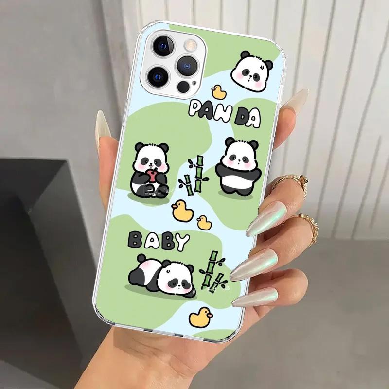 Cartoon Cute Panda Bear Phone Case for Iphone 17 Air 16 15 Plus 14 13 Mini 12 11 Pro Max 16E 7 8 SE 2020 Soft Funda Print Shell