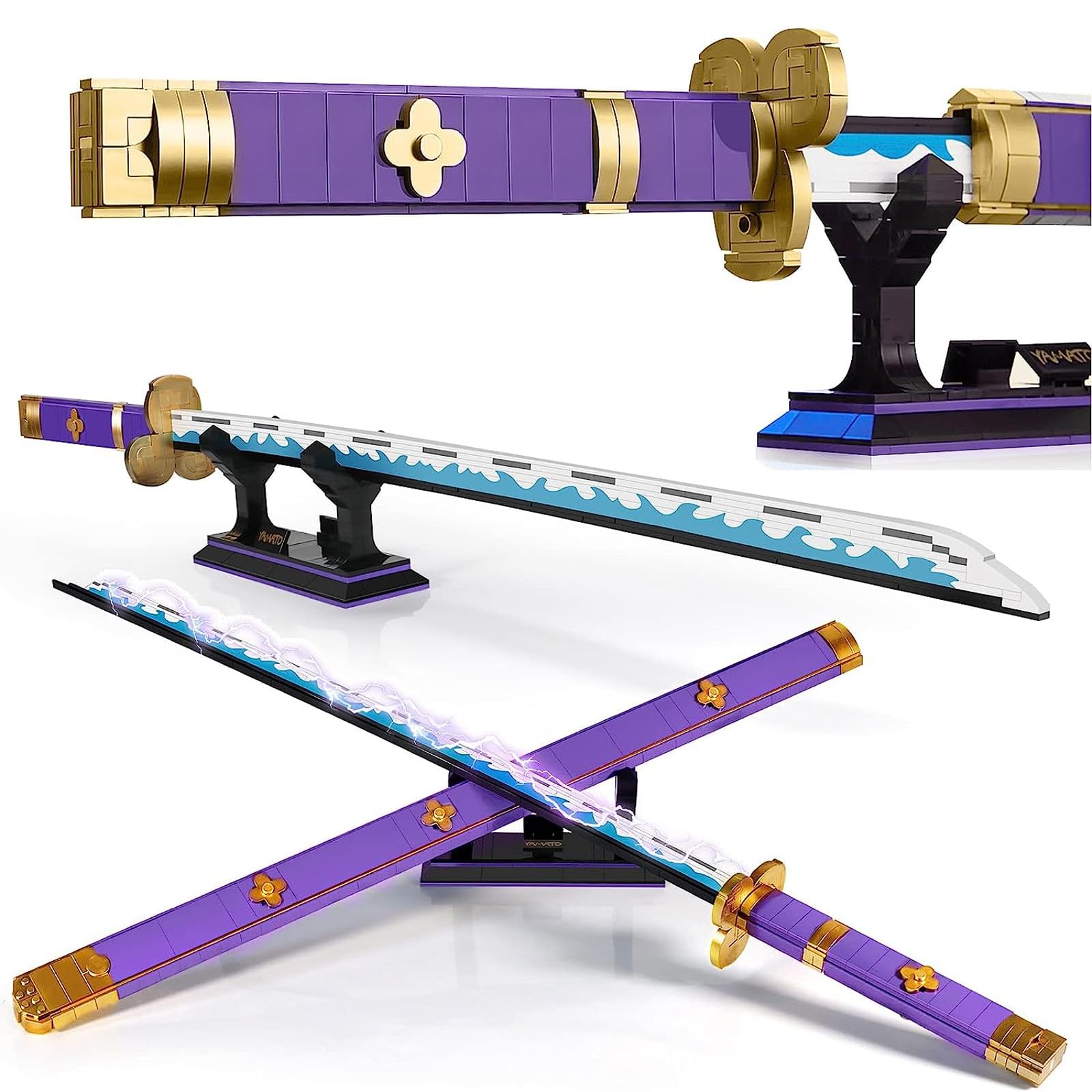 

936PCS Anime Cosplay Swords Building Set One Purple Enma Zoro Sword 38.8IN with Scabbard and Bracket for Adults and Kids Children