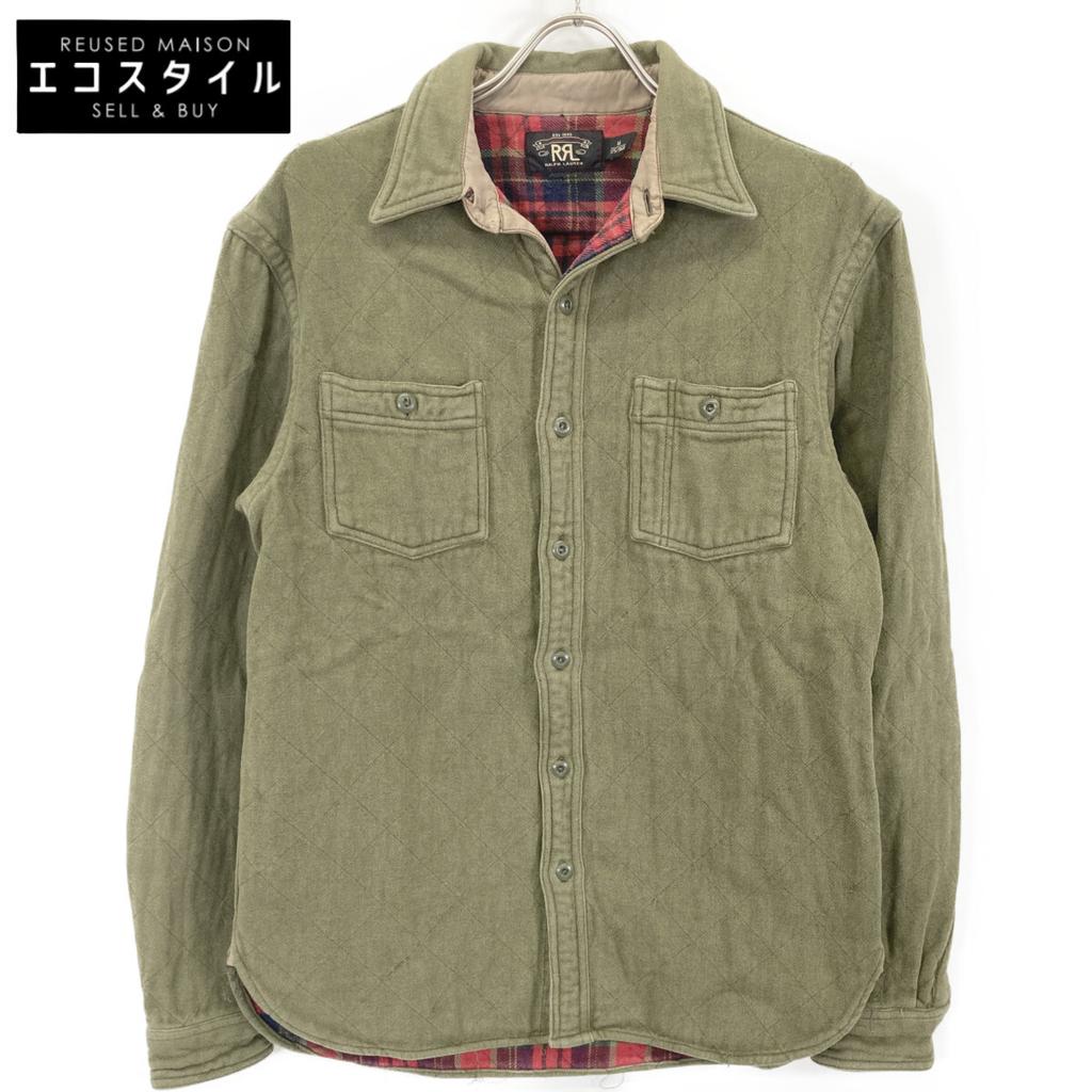 RRL Khaki Checkered Hickory Quilted Work Shirt Tops M khakiUsed