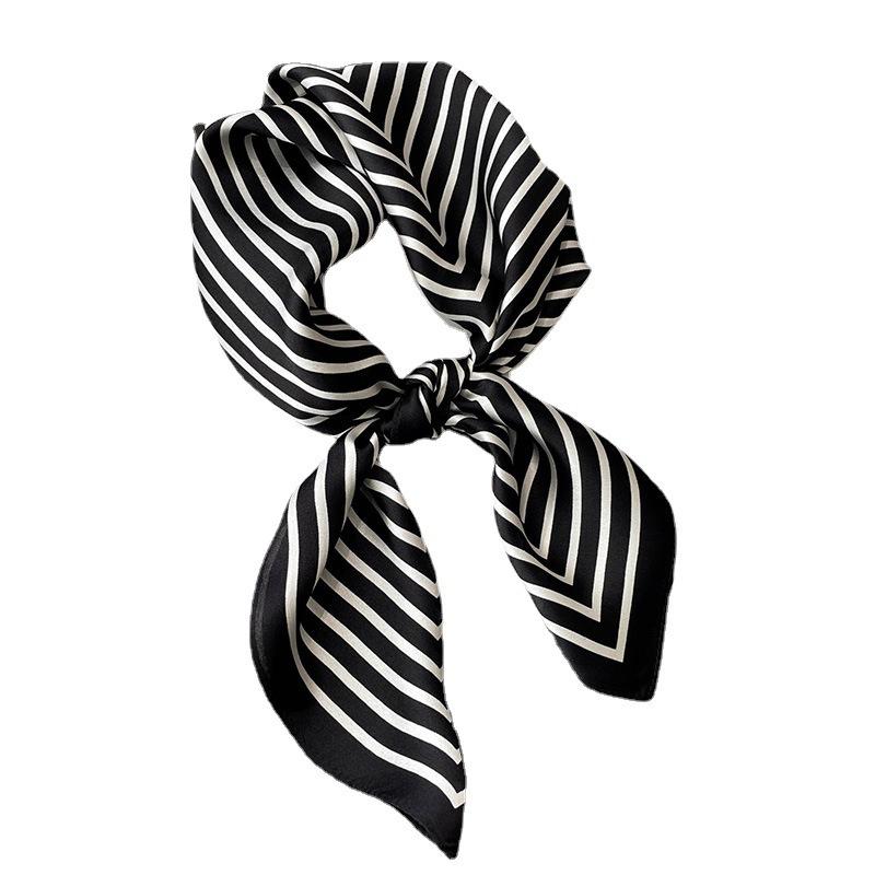 Fashion geometric stripe simulation silk scarf women's spring and summer simple professional wear scarf women's gift high-end silk scarf