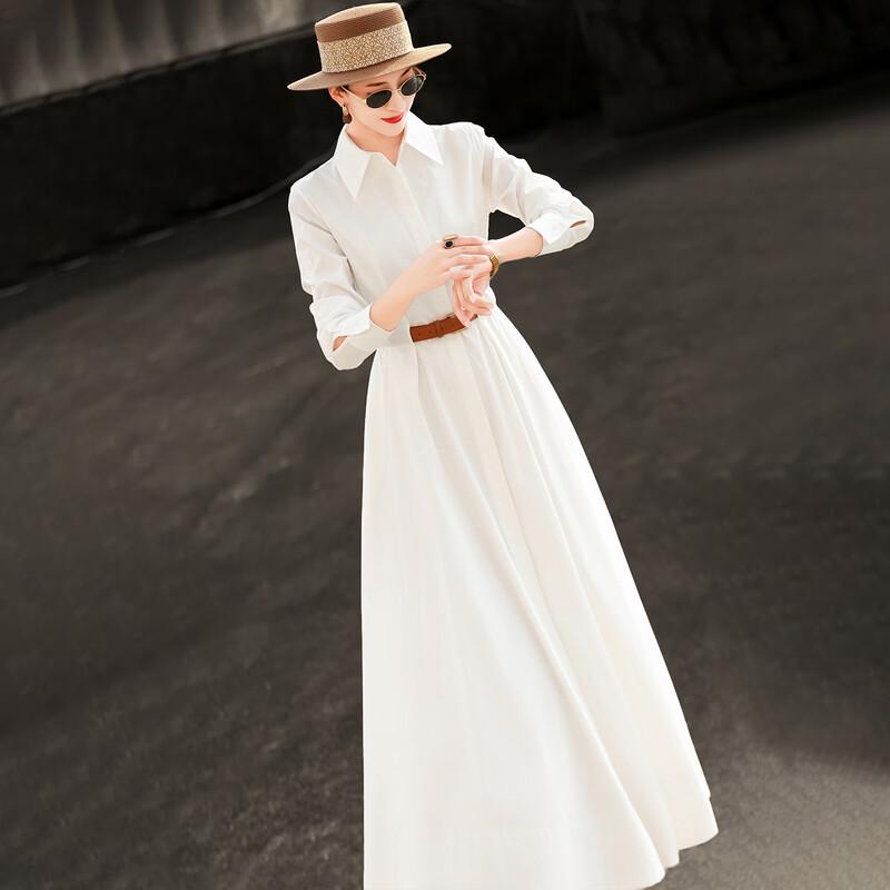 Abito Chemisier Elegante da Donna a Maniche Lunghe Bianco