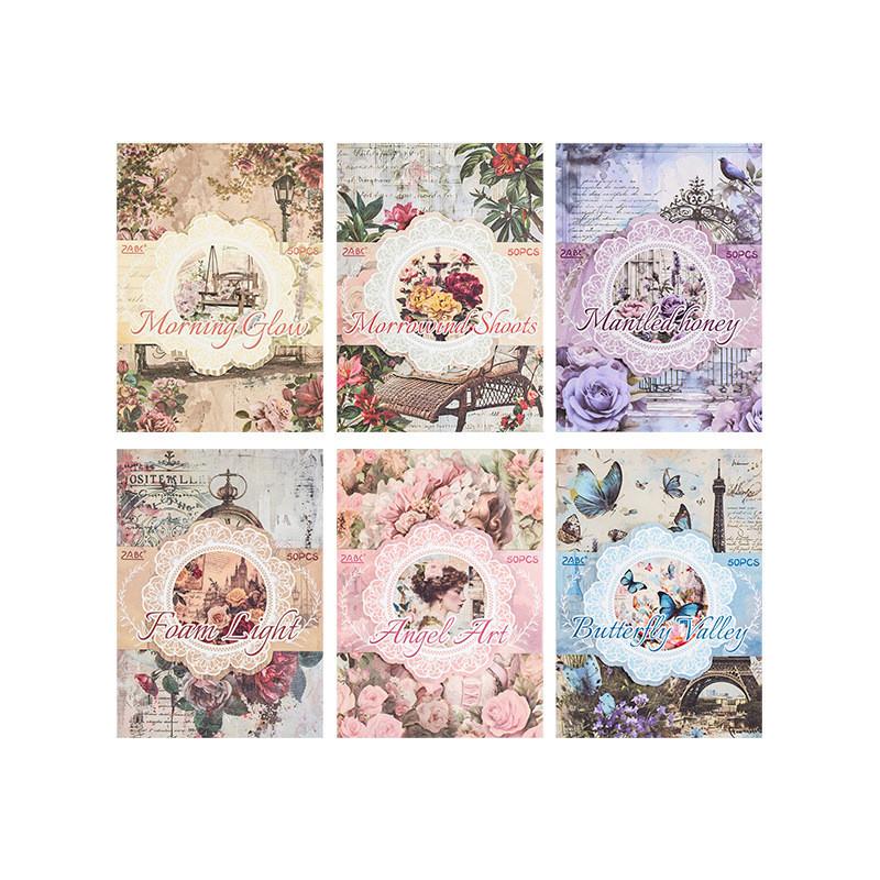 50 ks/balení retro květinový materiál papír DIY scrapbooking koláž odpadkový deník estetika kancelářské potřeby plánovač dekorace papír