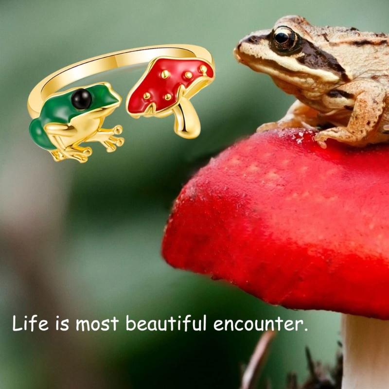 Unique Mushroom Frog-Ring for Women Cute Animal Shape Open Finger Ring Jewelry for Women Girl Stackable Ring Ornament